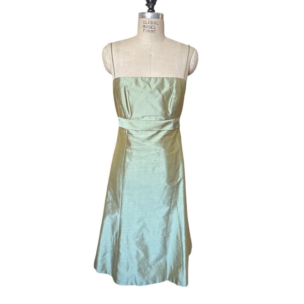 Jenny Yoo Collection Silk Shantung Midi Length Sage Green Party Dress Size 8